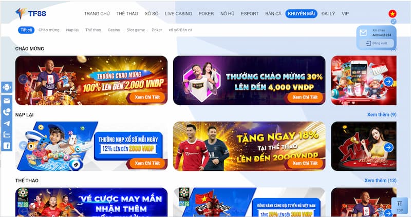 TF88 - Nhà cái xanh chín với nhiều khuyến mãi KHỦNG 9 Khuyến Mãi