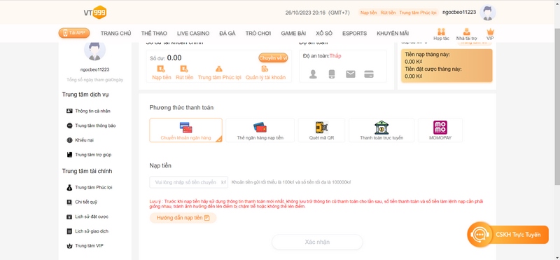 Quy trình nạp tiền VT999 chi tiết từng bước cho tân thủ 1 Phương Thức Thanh Toán Tại Nhà Cái Vt999 Đang Cung Cấp